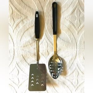EKCO VTG Heart Spatula + Slotted Cooking Spoon, Chrome/Plastic, VG Condition